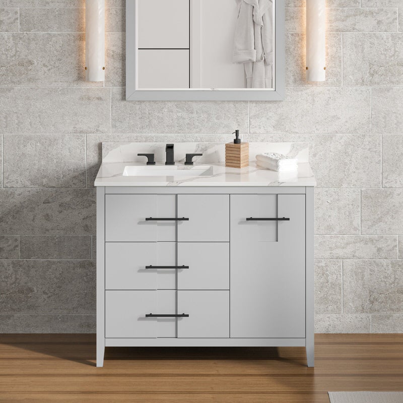 Jeffrey Alexander Katara 42-inch Single Bathroom Vanity with Top - SKU VKITKAT42GRCQR | Home Luxury USA