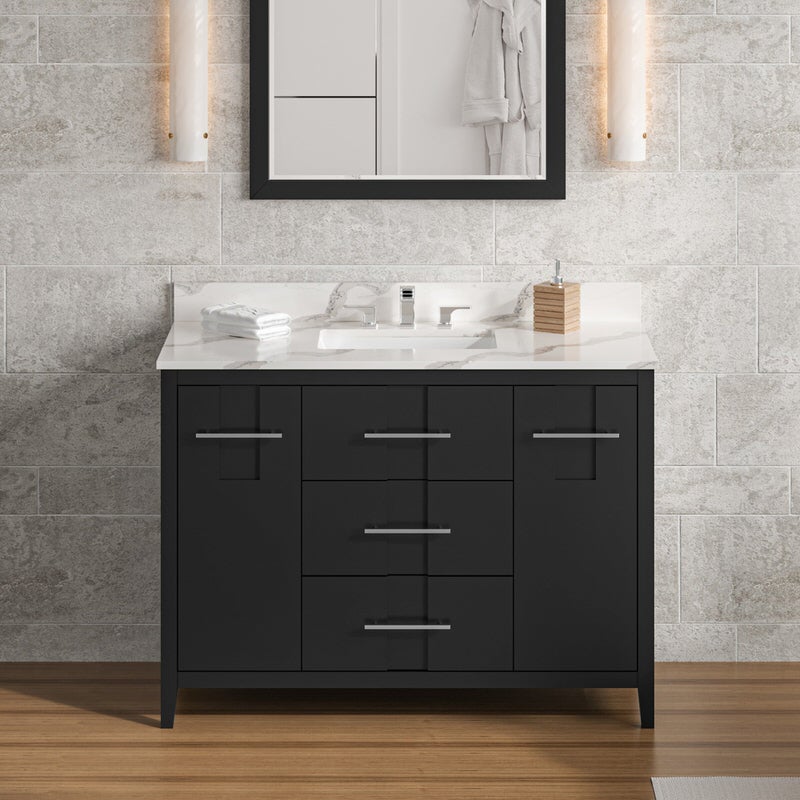 Jeffrey Alexander Katara 48-inch Single Bathroom Vanity with Top - SKU VKITKAT48BKCQR | Home Luxury USA