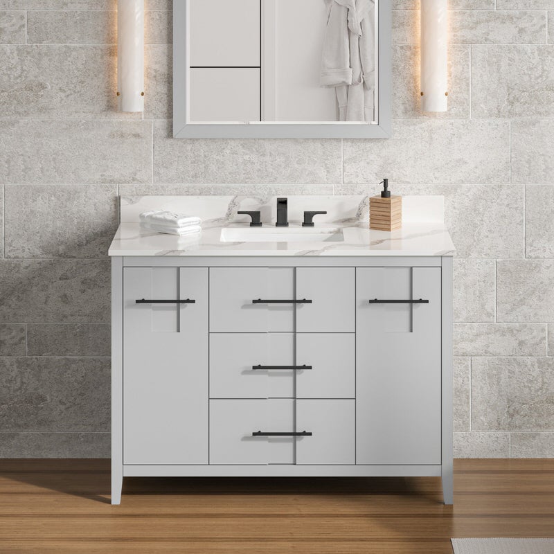 Jeffrey Alexander Katara 48-inch Single Bathroom Vanity with Top - SKU VKITKAT48GRCQR | Home Luxury USA