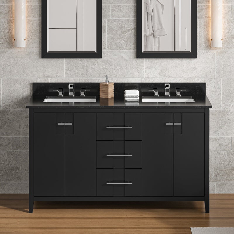 Jeffrey Alexander Katara 60-inch Double Bathroom Vanity with Top - SKU VKITKAT60BKBGR | Home Luxury USA