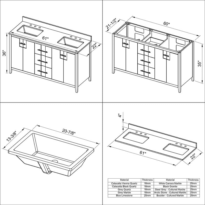 Jeffrey Alexander Katara 60-inch Double Bathroom Vanity with Top - SKU VKITKAT60BKBGR | Home Luxury USA