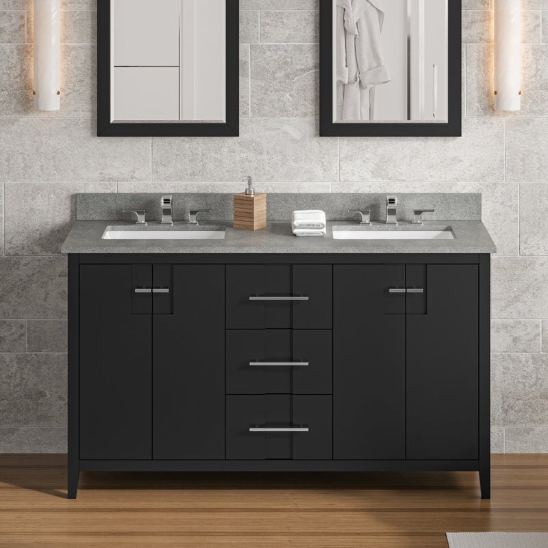 Jeffrey Alexander Katara 60-inch Double Bathroom Vanity with Top - SKU VKITKAT60BKSGR | Home Luxury USA