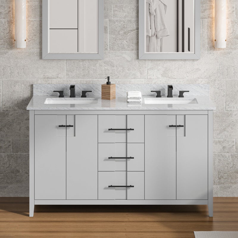 Jeffrey Alexander Katara 60-inch Double Bathroom Vanity with Top - SKU VKITKAT60GRWCR | Home Luxury USA