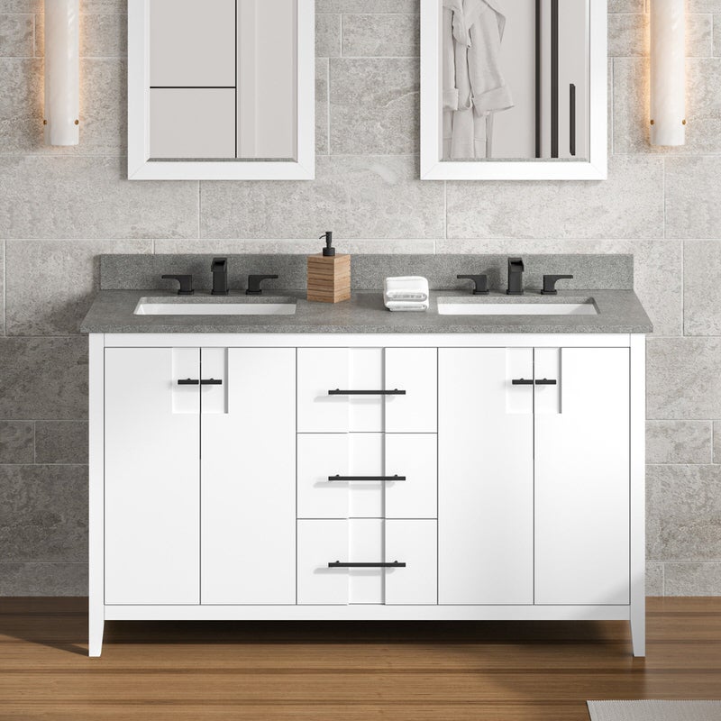 Jeffrey Alexander Katara 60-inch Double Bathroom Vanity with Top - SKU VKITKAT60WHSGR | Home Luxury USA