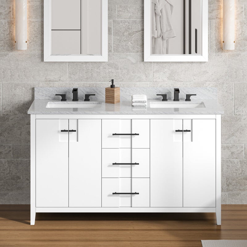 Jeffrey Alexander Katara 60-inch Double Bathroom Vanity with Top - SKU VKITKAT60WHWCR | Home Luxury USA