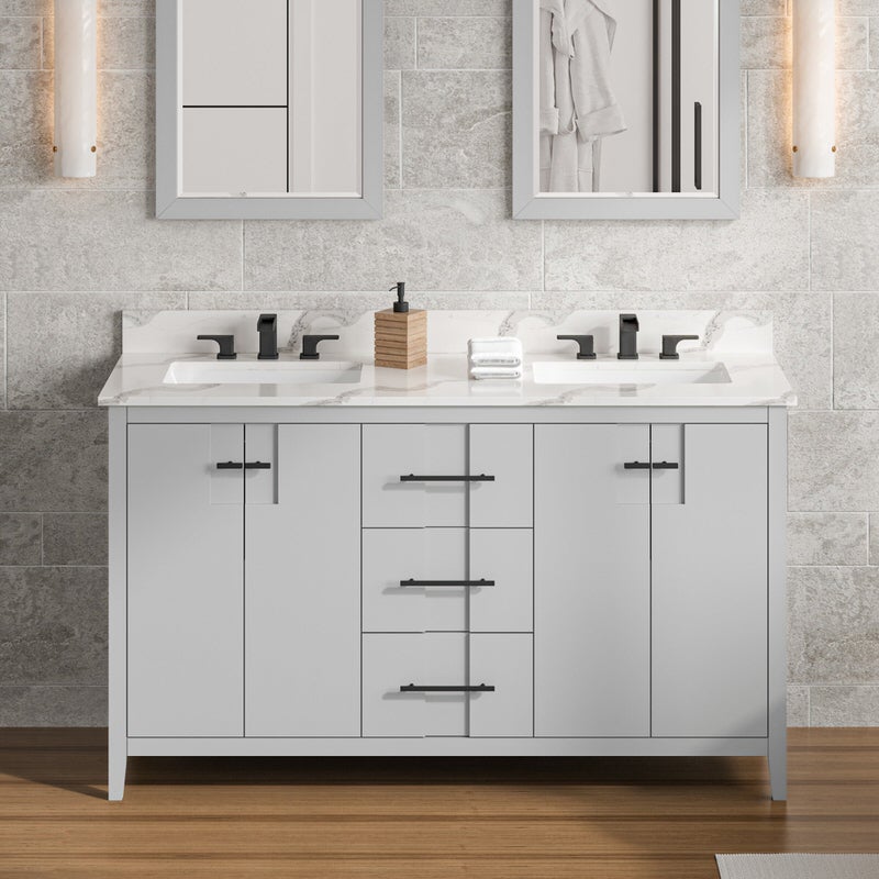 jeffrey alexander katara 60-inch double bathroom vanity with top in grey from home luxury usa