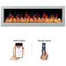 68-inch Litedeer Homes Gloria II wall-mounted HD LED electric fireplace, white with WiFi and app controls, featuring a diamond-like acrylic ember bed and driftwood log set, realistic flames in five colors, and dual heat settings, suitable for modern living spaces up to 400 sq ft, ETL and CETL certified, from Home Luxury USA.