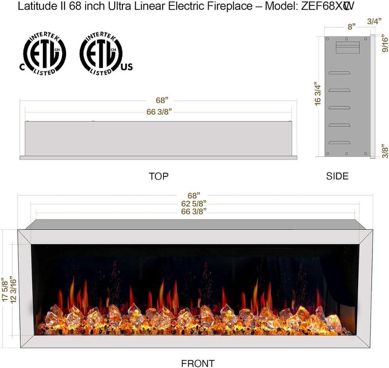 Smart 68-inch Litedeer Latitude II electric fireplace, WiFi-enabled, HD LED flames, from Home Luxury USA.
