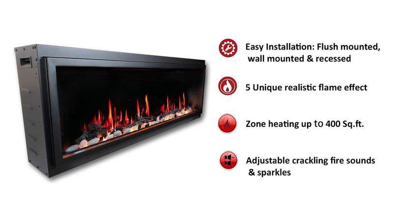 Litedeer Homes Latitude 45" Smart Electric Fireplace - ZEF45X, realistic flames, smart control technology, from Home Luxury USA.