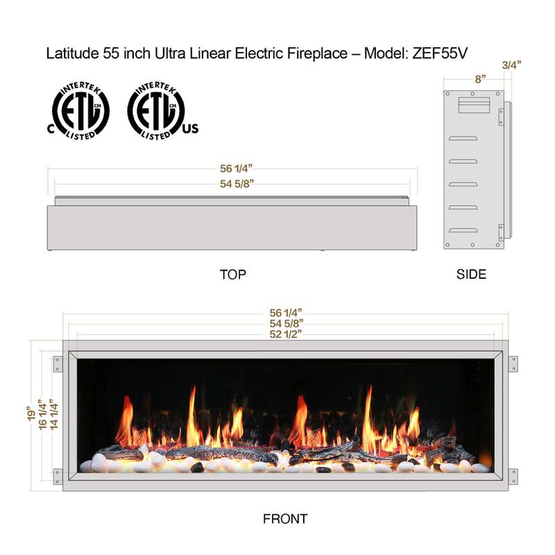 Litedeer Homes Latitude 55" Smart Electric Fireplace - ZEF55V, smart technology, cozy ambiance, modern addition, from Home Luxury USA.