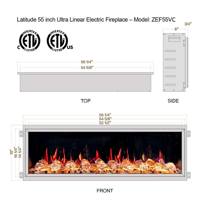 Litedeer Homes Latitude 55" Smart Electric Fireplace - ZEF55VC, smart technology, cozy ambiance, sleek addition, Home Luxury USA.