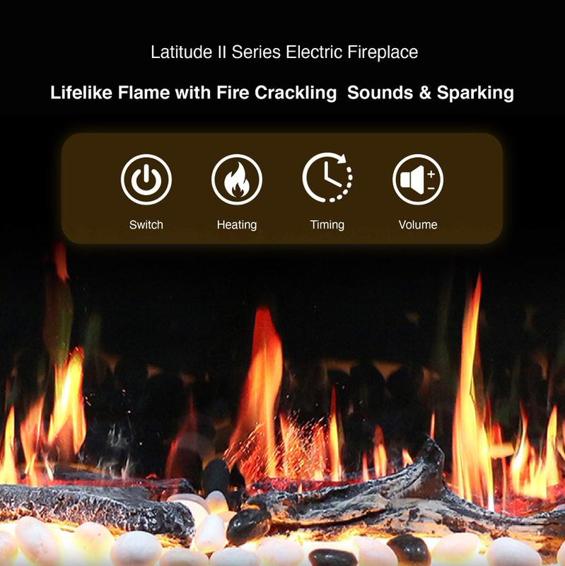 Home Luxury USA’s Litedeer Homes Latitude II Smart Wall Mount Electric Fireplace, featuring a sleek design available in various sizes with customizable options, perfect for enhancing modern interiors.