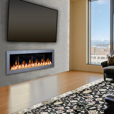 Litedeer Homes - Litedeer Homes Gloria II 78" Smart Electric Fireplace in Silver with Driftwood Log & River Rock - ZEF78VS - ZEF78VS - Home Luxury USA