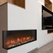 modern flames landscape pro multi 3 sided smart electric fireplace installed in a luxury living room next to a tv