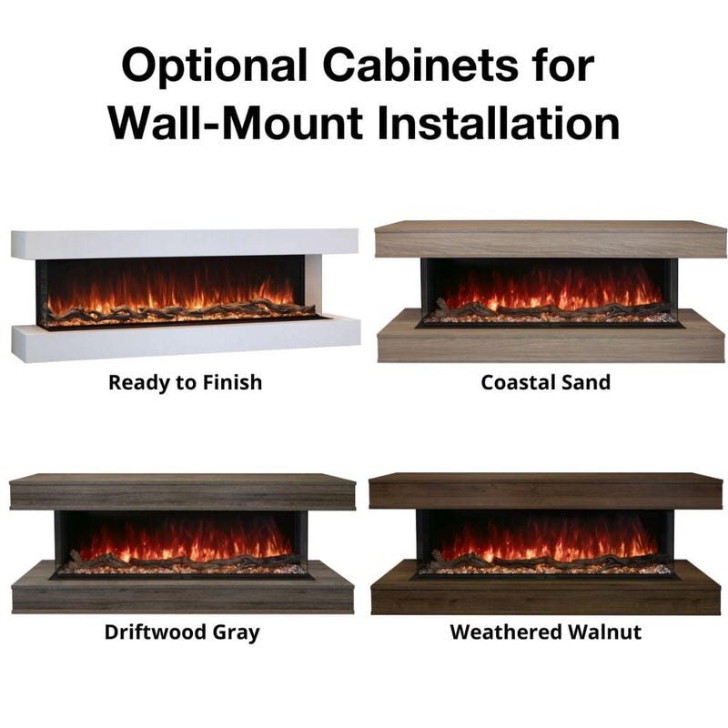 modern flames landscape pro multi 3 sided smart electric fireplace optional wall mount cabinet installations