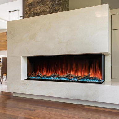 modern flames landscape pro multi 3 sided smart electric fireplace installed in a tile wall feature