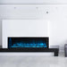 modern flames landscape pro multi 3 sided smart electric fireplace installed in all white living room with blue flames