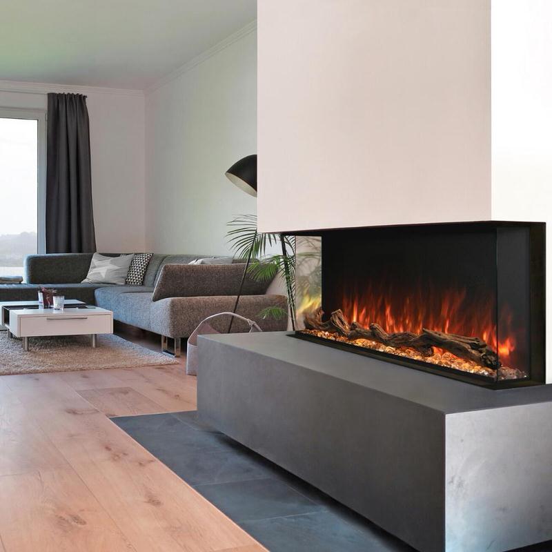 modern flames landscape pro multi 3 sided smart electric fireplace installed in a common area