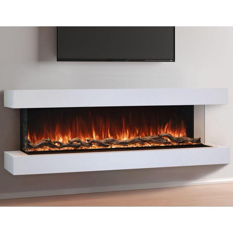 modern flames landscape pro multi 3 sided smart electric fireplace installed underneath tv in modern flames white cabinet