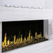 Modern flames orion multi built in or wall mounted smart electric fireplace with real flame effects installed in white stone fireplace