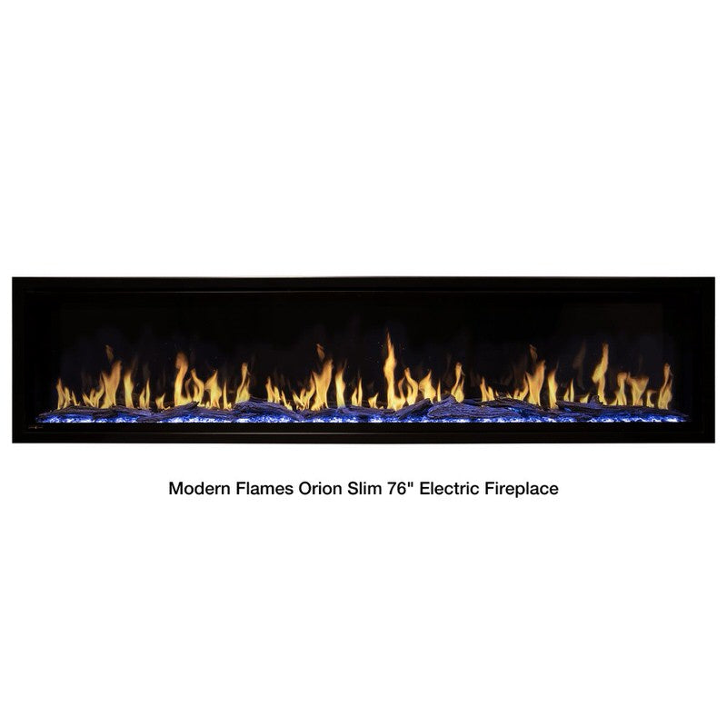 modern flames orion slim built-in wall-mounted smart electric fireplace with real flame effect 76-inch product photo