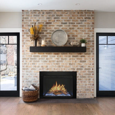modern flames orion traditional built in smart electric fireplace with real flame effect installed in brick fireplace