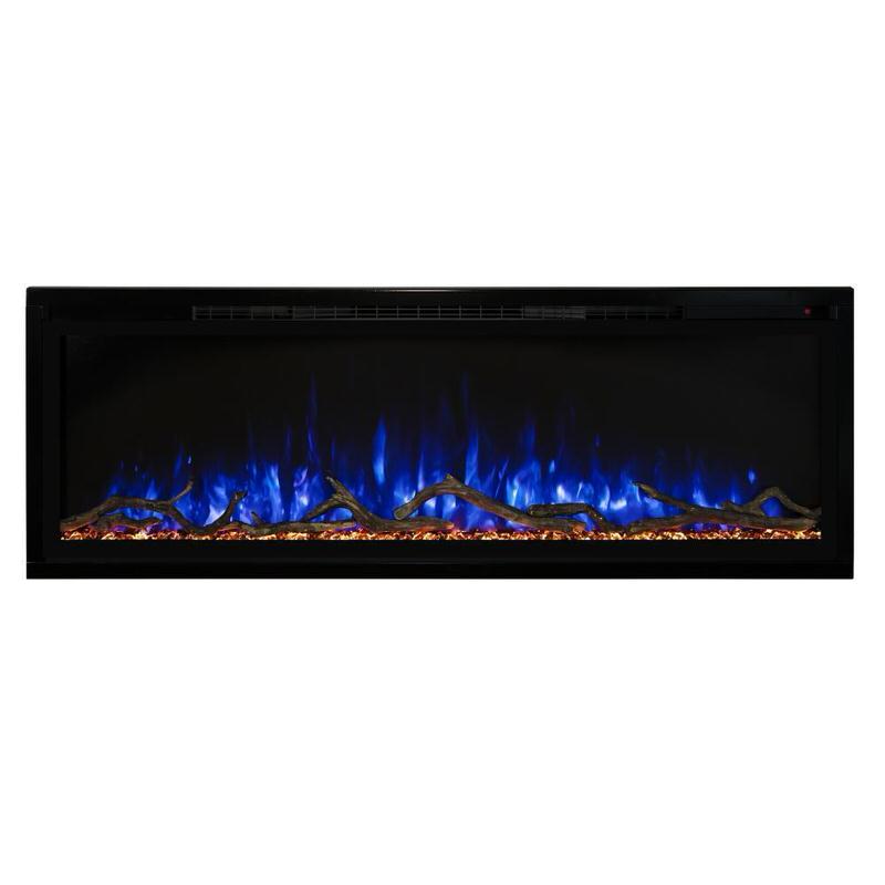 modern flames spectrum slimline built-in wall mounted electric fireplace blue flames and yellow stones