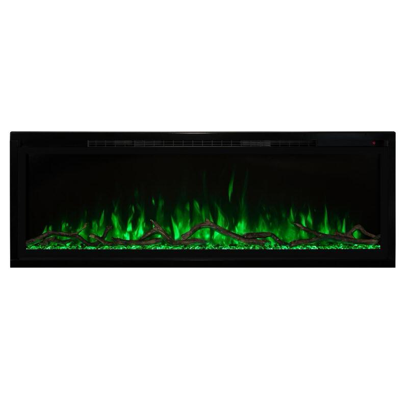 modern flames spectrum slimline built-in wall mounted electric fireplace green flames and stones