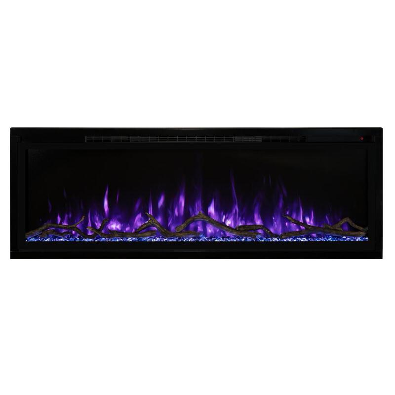 modern flames spectrum slimline built-in wall mounted electric fireplace purple flames and blue stones