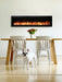 amantii symmetry bespoke 50 inch wall-mount/recessed electric fireplace installed in kitchen with dog