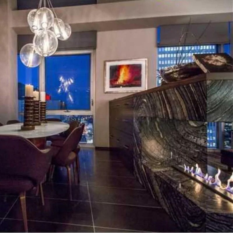 The bio flame 38-inch ethanol fireplace burner in dining room