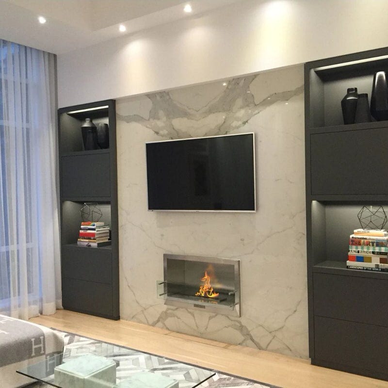 the bio flame 38-inch firebox SS installed in a living room
