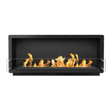 The bio flame 60-inch firebox single-sided ethanol fireplace close up in black finish