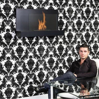 the bio flame lotte 35-inch wall-mounted ethanol fireplace in black finish installed in a living room